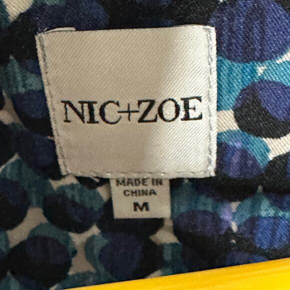 nic + zoe blue geometric print blouse long sleeve rayon stretch size medium - Picture 3 of 6